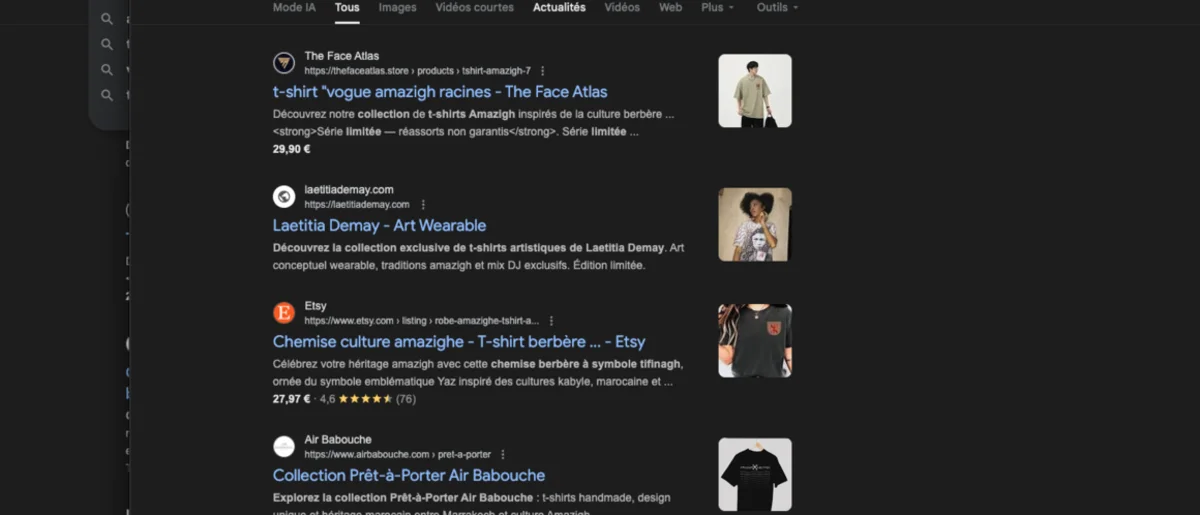 Laetitia Demay #2 Google pour t-shirt art amazigh collection limitée — capture de mars 2026